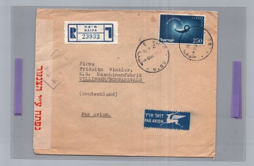 Zensur Luftpost Brief Israel 1955 - Einschreiben Haifa nach Villingen