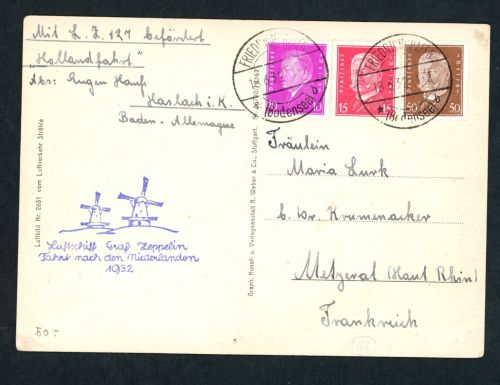 DR Zeppelin Beleg , LZ 127 Fahrt in die Niederlande 1932
