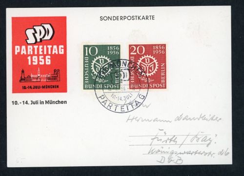 Erinnerungskarte SPD Parteitag München 1956