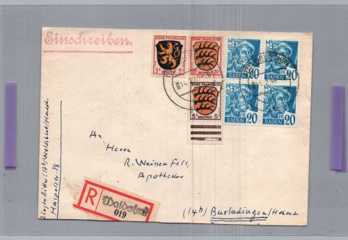 Einschreiben Alliierte Besetzung Franz. Zone Waldshut nach Burladingen 1948