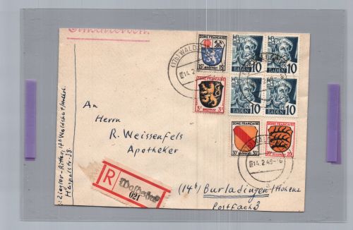 Einschreiben Alliierte Besetzung Franz. Zone Waldshut nach Burladingen 1948