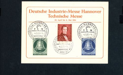 Dt. Industrie Messe Hannover 1951 , Gedenkkarte, Berlin Mi. Nr. 74 , 76 + 78