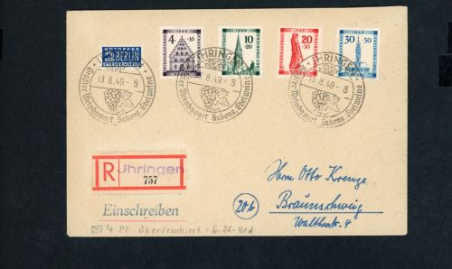 All. Besetzung Franz. Zone Baden Mi.Nr. 38 - 41 Satzbrief Einschreiben Ihringen