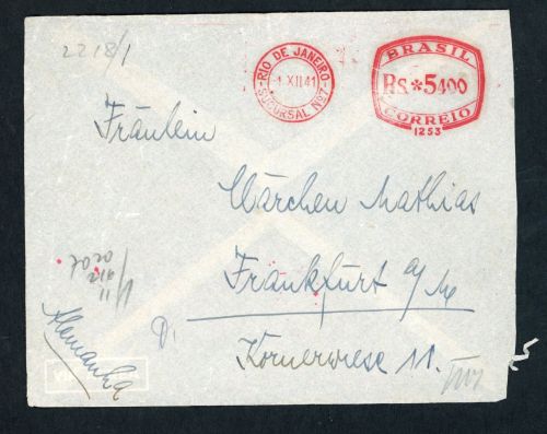 Brasilien Beleg Rio Maschinenstempel 1941 nach Frankfurt - Zensur