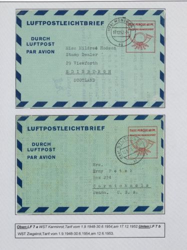 Bund Ganzsache Luftpostleichtbrief LF 7a + LF 7b gelaufen