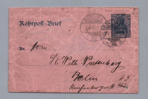 Rohrpost Brief Berlin Reichspost 1905