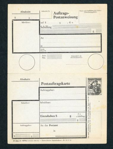 Österreich Ganzsache Autrags - Postanweisung AKB 3a ungebraucht - fleckig