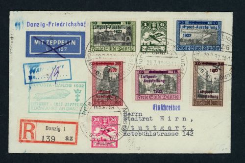 Zeppelin Brief - Rundfahrt ab Danzig nach Stuttgart , Luftpostausstellung 1932