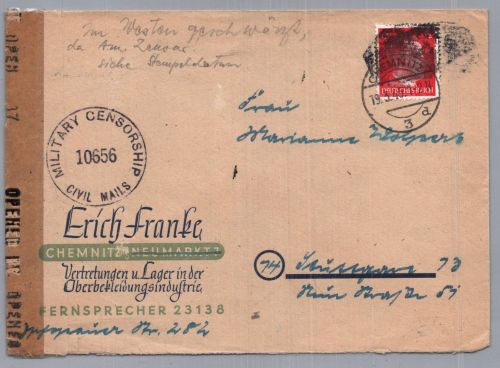 Dt. Reich US Zensur - Bekleidungsindustrie Chemnitz - März 1945 Zensur !