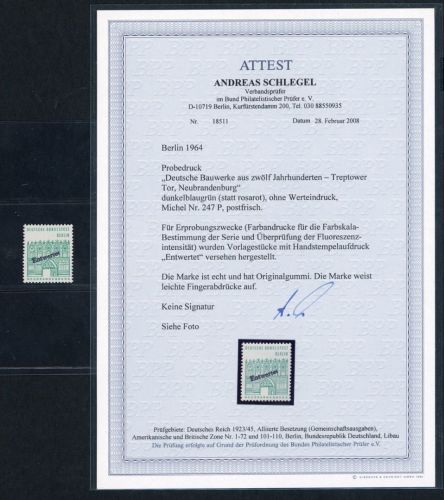 Berlin Michel Nummer 247 P Probedruck postfrisch , Attest