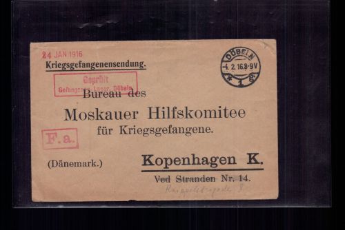 Kriegsgefangenensendung an Moskauer Hilfskomitee Kopenhagen - Döbeln 1916