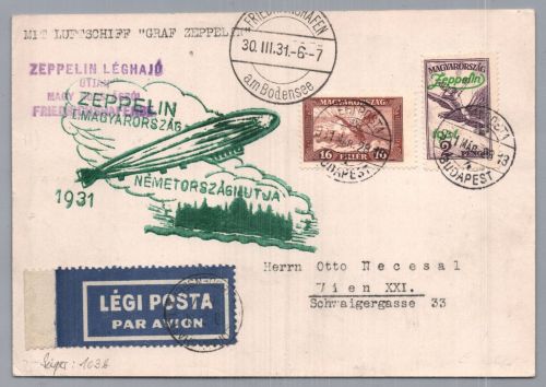 Graf Zeppelin Brief Budapest Ungarn 1931 nach Wien Österreich + geprüft
