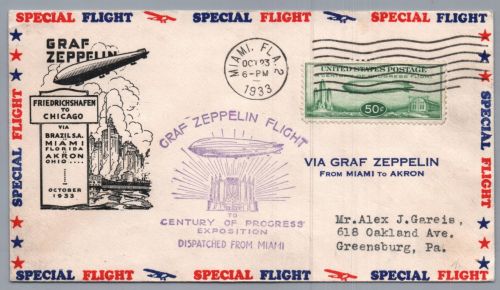 Graf Zeppelin Special Flight USA - Exposition 1933 - Miami nach Greensburg