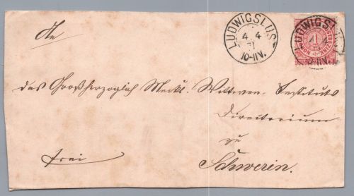 Norddeutscher Bund Brief Ludwigslust nach Schwerin 1871