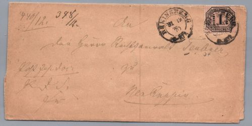 Norddeutscher Bund Einzelfrankatur Dienstsache Rheinsburg nach Neuruppin 1870