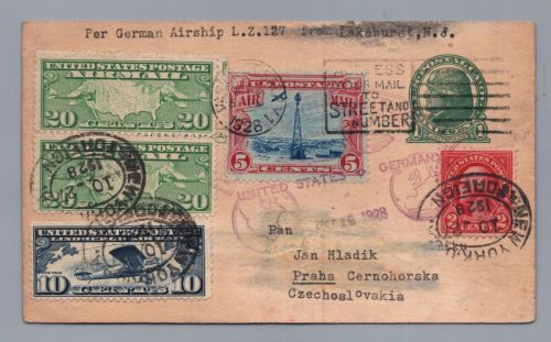 Zeppelin Beleg USA First Flight Airmail 1928 - New York nach Prag