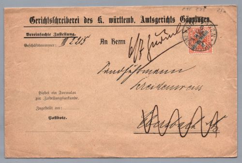 Württemberg Dienst Brief Amtsgericht - Göppingen nach Ebersbach 1906