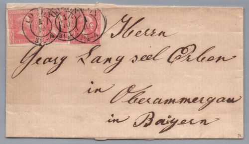 Preussen Brief MiNr 10 (3x) - Coeln nach Oberammergau 1859