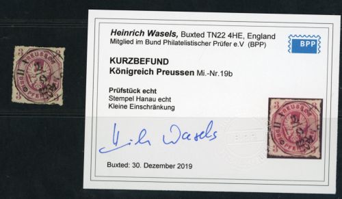 Preußen Michel Nummer 19b gestempelt Hanau , Befund
