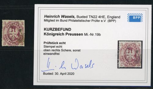 Preußen Michel Nummer 19b gestempelt , Befund
