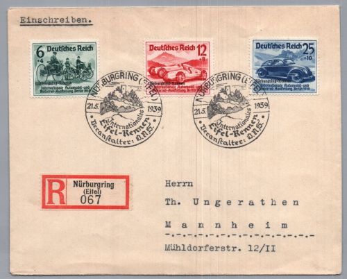 DR Brief Einschreiben Nürburgring Eifel Rennen 1939 nach Mannheim