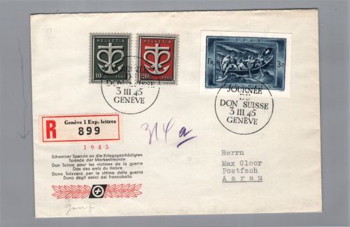 Schweiz Michel Nummer 445 Mischfrankatur 3.3.1945