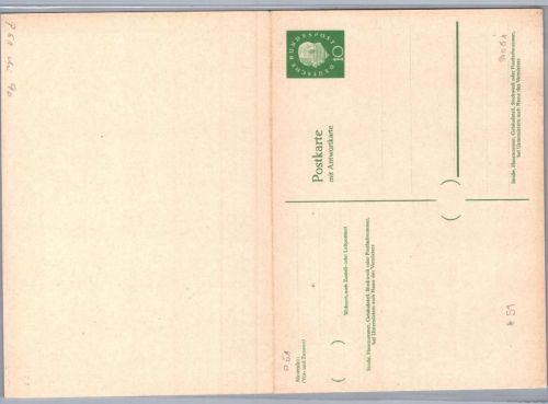 Bund Heuss Ganzsachen Postkarte mit Antwortkarte - P51 ungebraucht