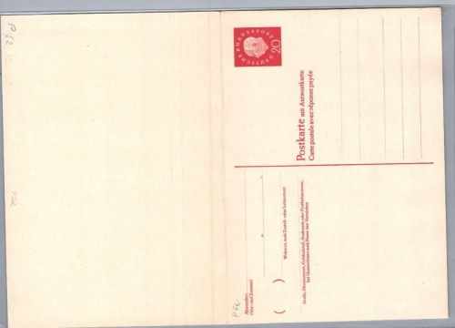 Bund Heuss Ganzsachen Postkarte mit Antwortkarte - P52 ungebraucht