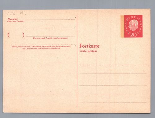 Bund Heuss Ganzsachen Postkarte P56 ungebraucht