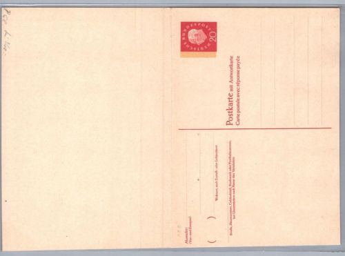 Bund Heuss Ganzsachen Postkarte P58 mit Antwortkarte ungebraucht