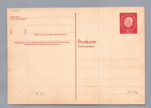 Bund Heuss Ganzsachen Postkarte P50 ungebraucht