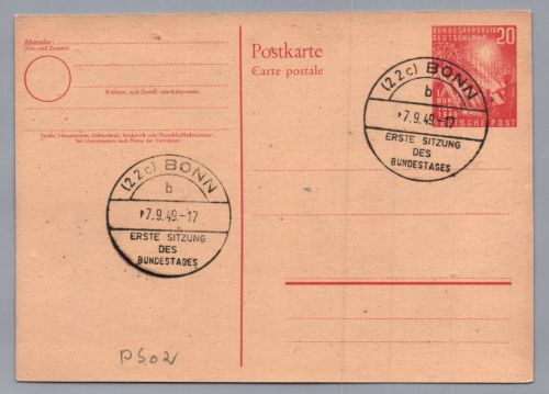Bund Ganzsache PSo 2 - Eröffnung des dt. Bundestag Bonn 1949