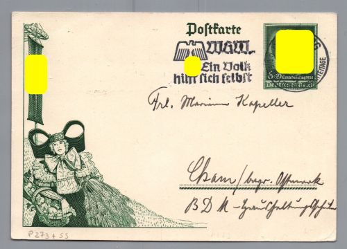 Ganzsache Dt. Reich - Erntedank P 273 Nrünberg nach Cham 1939