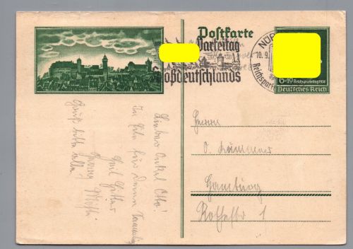 Ganzsache Dt. Reich - Sonderpostkarte Nürnberg P272 mit Maschinenstempel