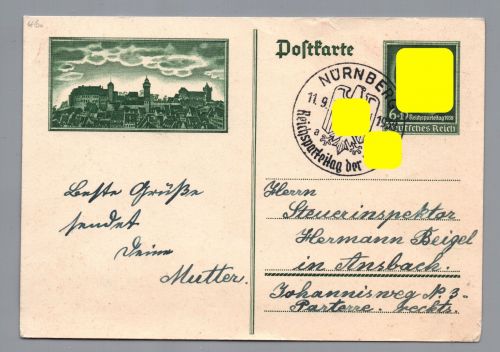 Ganzsache Dt. Reich - Sonderpostkarte Nürnberg P272 mit Sonderstempel Nürnberg