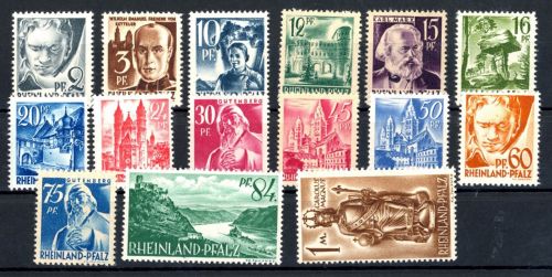 All. Besetzung Franz .Zone Rheinland-Pfalz Michel Nr. 1 - 15 postfrisch