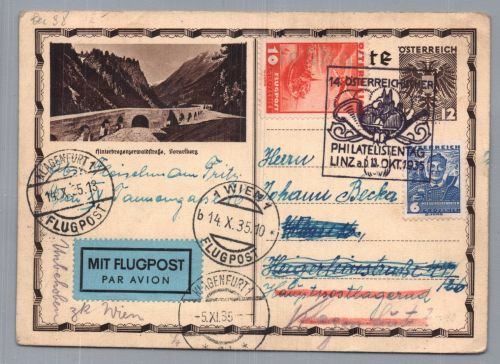 Österreich Flugpost Wien - Philatelistentag Linz SST 1935
