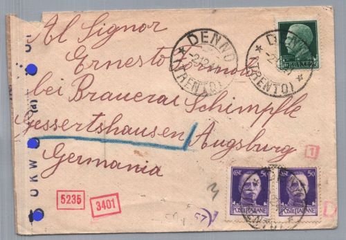 Italien Zensur Brief nach Augsburg 1941