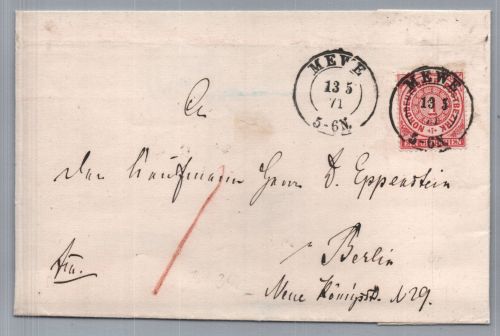 Norddeutscher Bund Brief Mewe nach Berlin mit Inhalt 1871