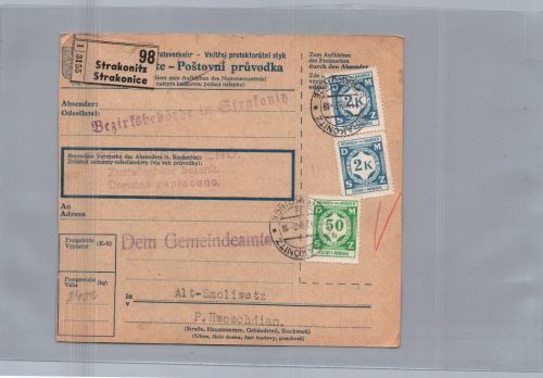 Böhmen und Mähren - Paketkarte Strakonitz nach Smoliwetz 1942