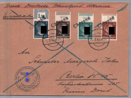 Dt. Reich Diensstpost Ukraine Einschreiben Cherson Nikolajew n. Berlin 1942