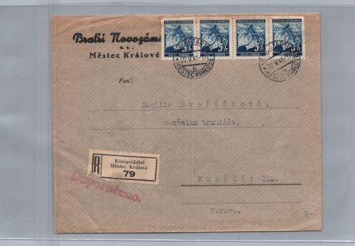 Böhmen und Mähren Brief - Einschreiben Königstädtel 1941 nach Morava