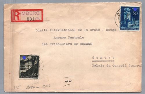 Generalgouvernement MiFr Einschreiben Lemberg nach Genf Schweiz 1942 + Zensur