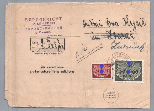 Generalgouvernement MiFr Lemberg 1942 - zurück an Absender