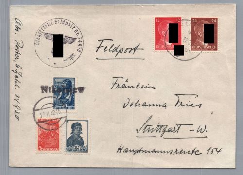 Deutsches Reich Mischfrankatur Russland Nikolajew nach Stuttgart 1942