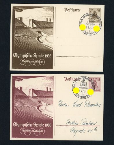 Ganzsache P 260 + P 259 Dt. Reich - Olympische Spiele 1936 - Sonderstempel