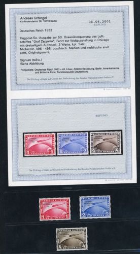 Deutsches Reich Michel Nummer 496 - 498 Chicago Fahrt postfrisch Befund