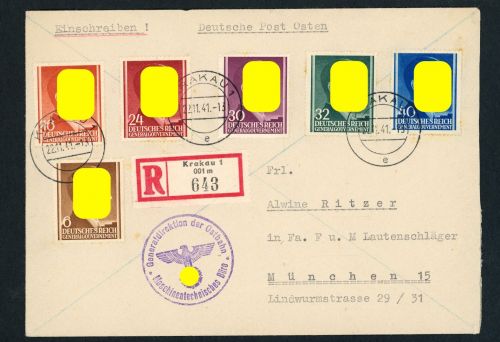 Generalgouvernement MiFr Einschreiben Krakau nach München 1941