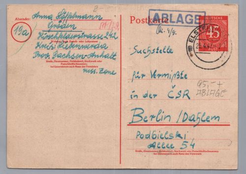 Ganzsache Alliierte Besetzung 45 Pf. Ziffer - Ablage - Elsterwerda 1947