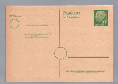 Bund Ganzsache Heuss Frage und Antwortkarte P 28 - ungebraucht